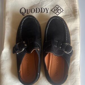 Quoddy Black Suede Buckle Shoes